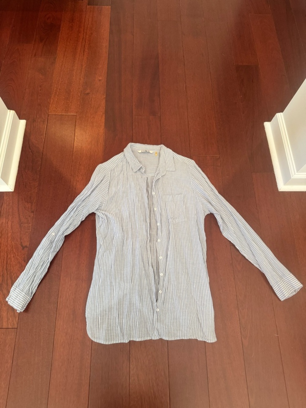 Light Gray Striped Button-Down Shirt with Chest Pocket - Picture 2 of 5